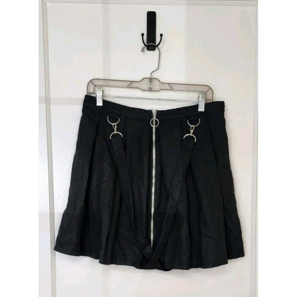 Black A-Line Skirt with Decorative Rings and Straps